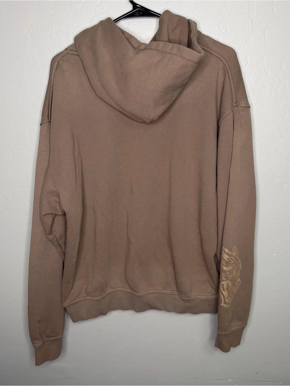 Darc Sport Tan Rhinestone Angel Wings Oversized Hoodie Sweatshirt Sz M